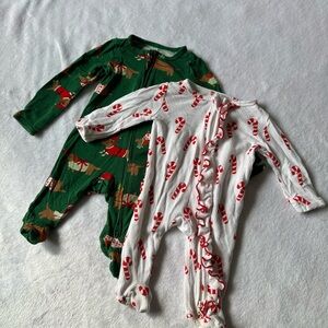 Festive Kids One Piece Pajamas Set - Green and White